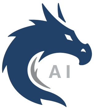 Fantasy Fusion Site Logo of a blue dragon head, and an AI under.