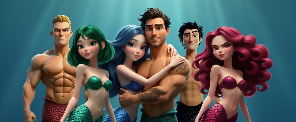 Image of 3D mermaid characters, showing how to create consistent AI characters.